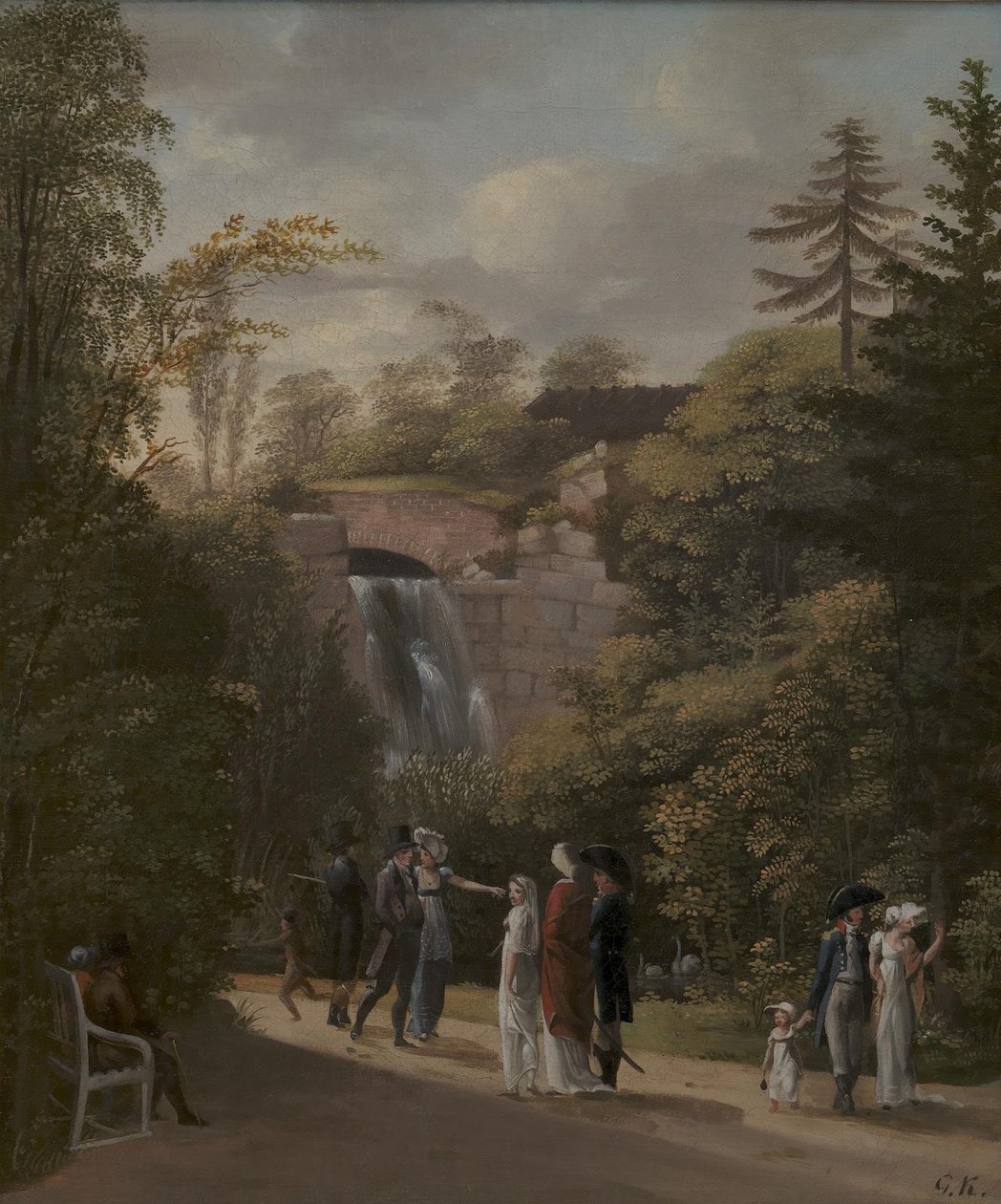 De waterval in Frederiksberg Tuin bij Kopenhagen door Georg Friedrich Kersting