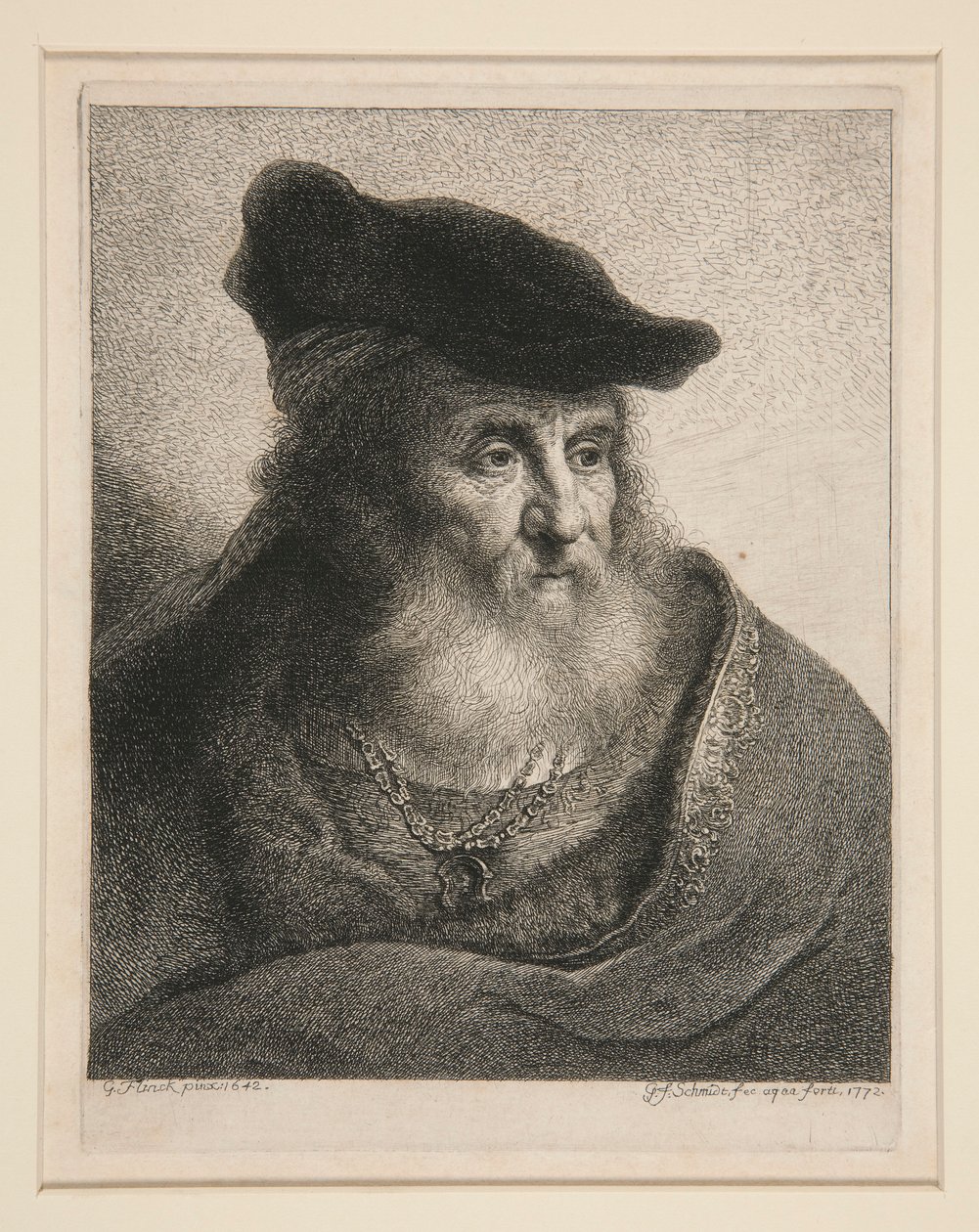 Hoofd van een Bebaarde Man in Fluwelen Muts door Georg Friedrich Schmidt