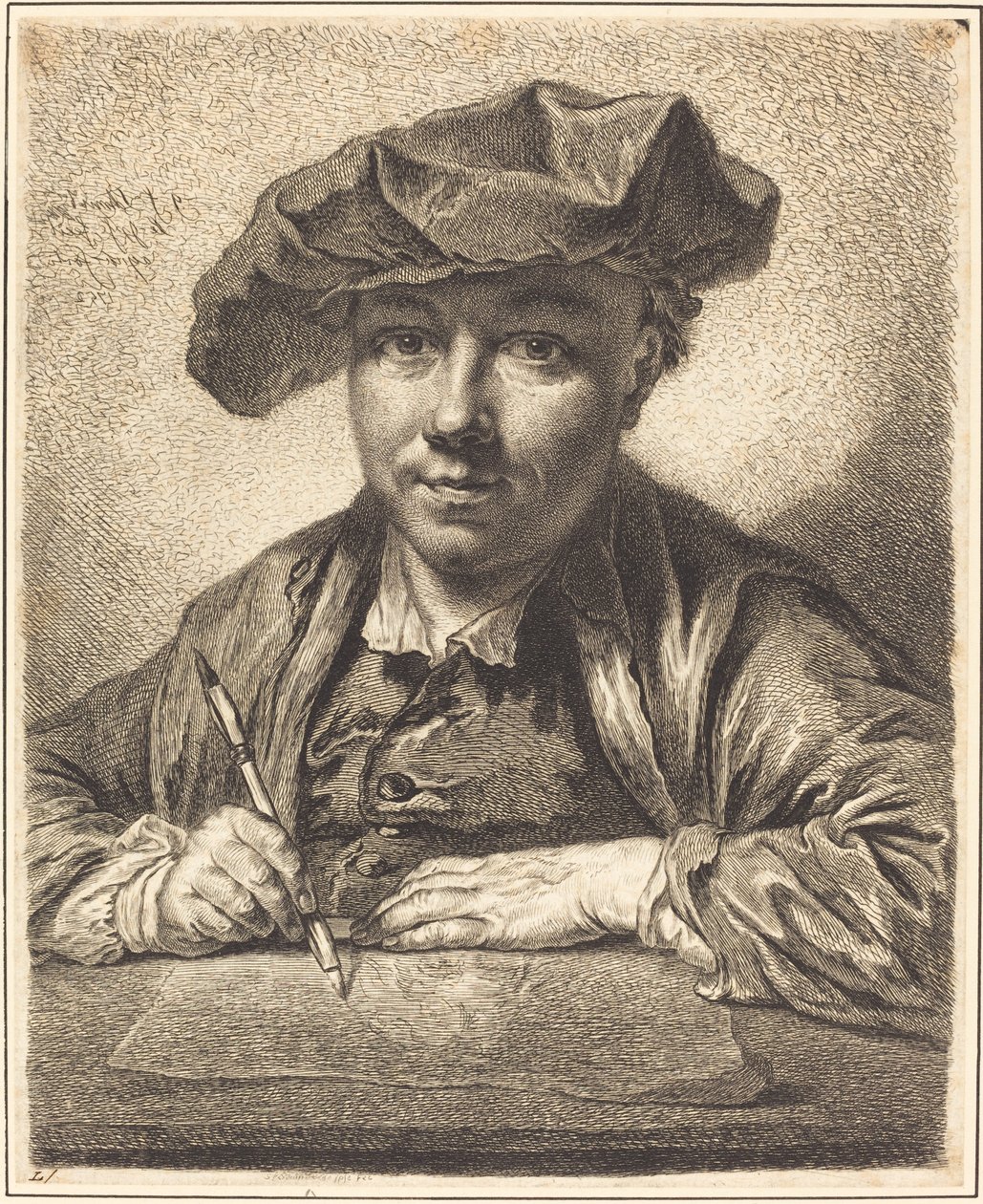 Zelfportret, Tekening door Georg Friedrich Schmidt