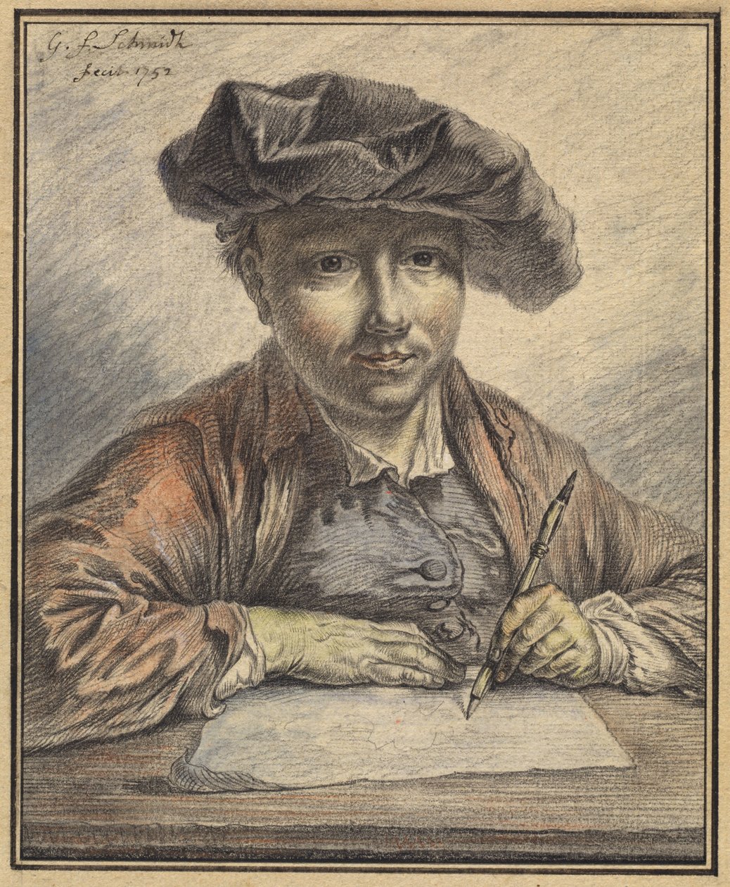 Zelfportret aan het Schetsen door Georg Friedrich Schmidt