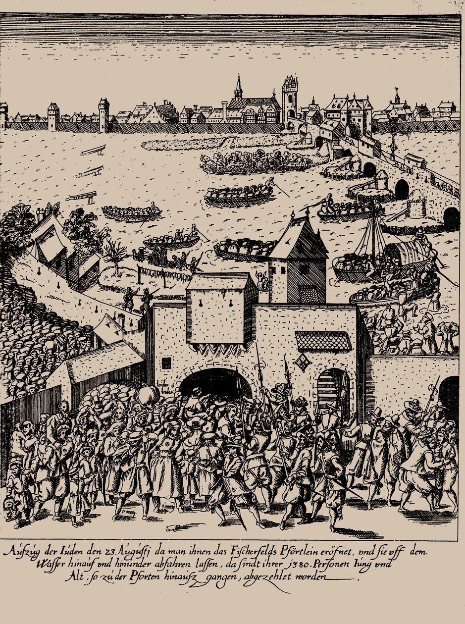 De Fettmilch-opstand. Verdrijving van de joden uit Frankfurt op 23 augustus 1614, ca. 1616-1617 door Georg Keller