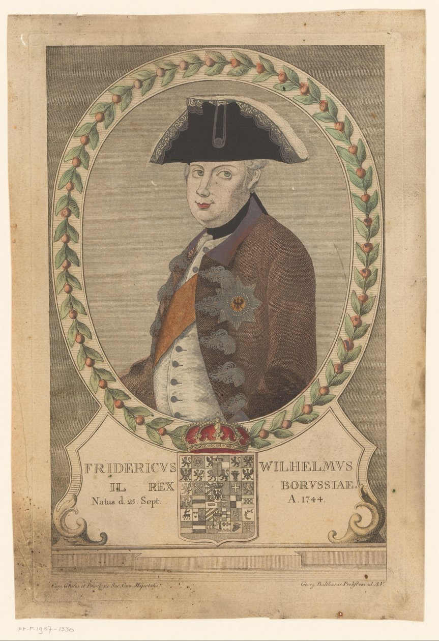 Portret van Frederik Willem II, koning van Pruisen door Georg Mathäus Probst