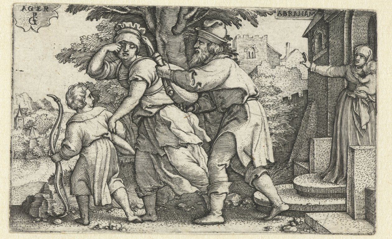 Abraham verdrijft Hagar en Ismaël door Georg Pencz
