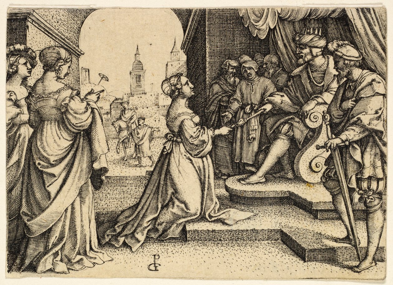 Esther voor Ahasveros door Georg Pencz