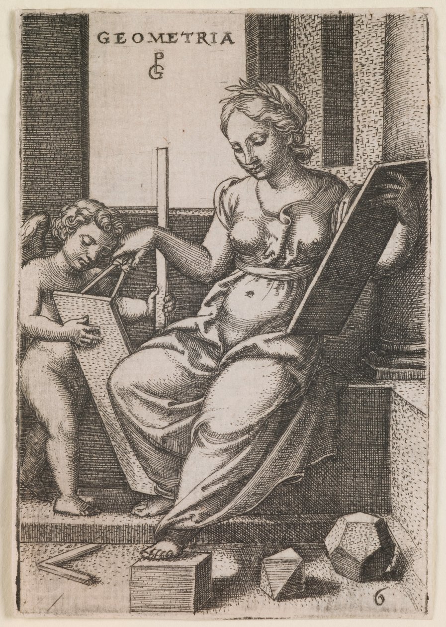 Geometria, uit de serie "De vrije kunsten", ca.1541 (gravure) door Georg Pencz