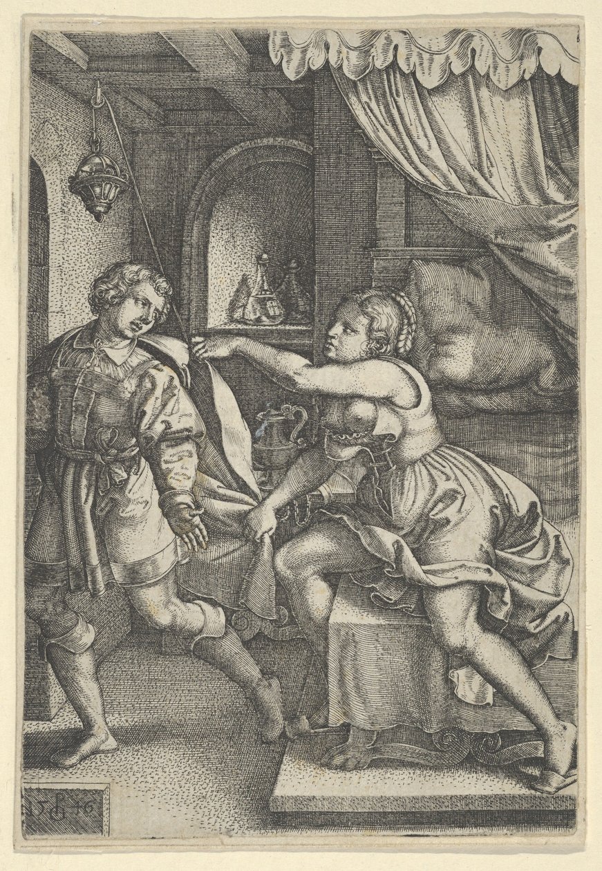 Jozef en de vrouw van Potifar, uit Het verhaal van Jozef, 1546 door Georg Pencz