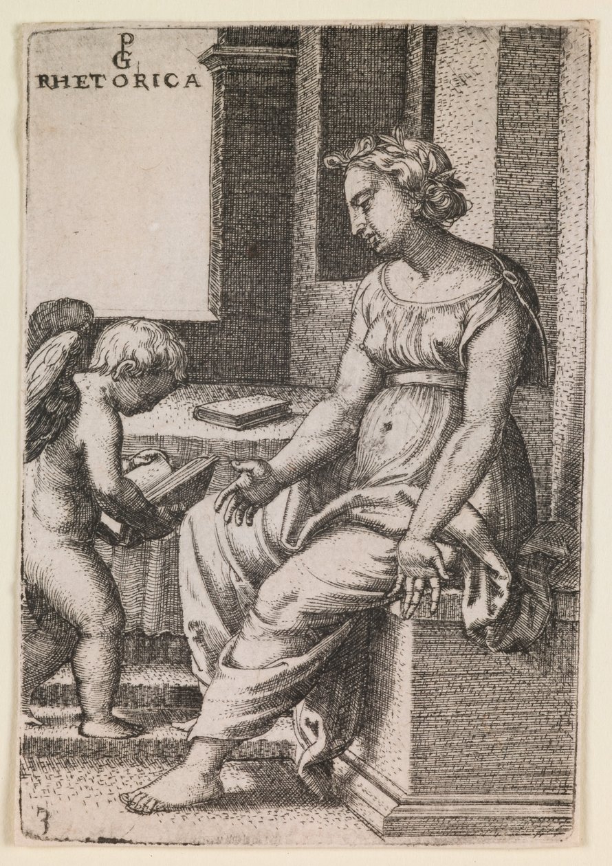 Rhetorica, uit de serie "De vrije kunsten", ca.1541 (gravure) door Georg Pencz