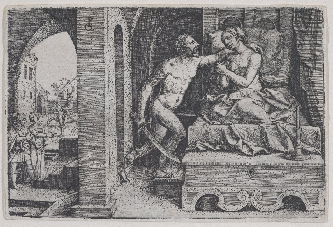 Tarquinius verkracht Lucretia, uit Scènes uit de Romeinse geschiedenis door Georg Pencz
