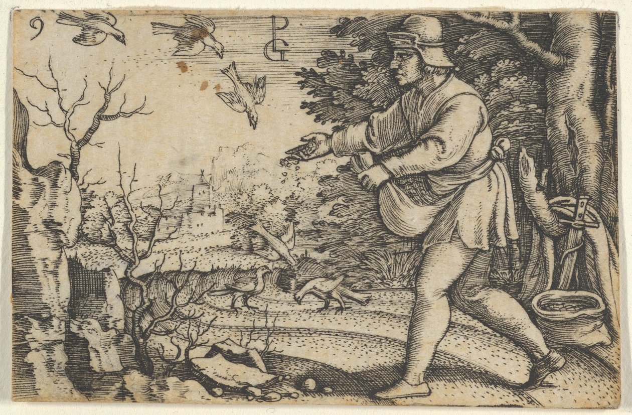 De gelijkenis van de zaaier, uit Het verhaal van Christus door Georg Pencz