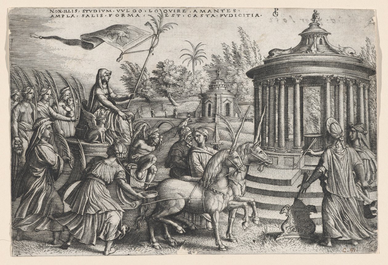 De triomf van kuisheid op liefde, uit de Triomfen van Petrarca door Georg Pencz