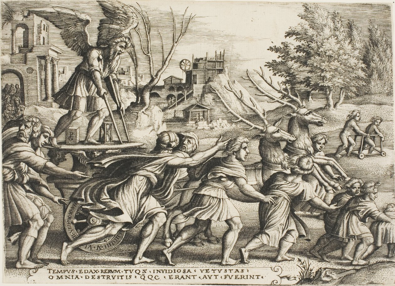 De triomf van de tijd, plaat vier uit De Triomfen van Petrarca door Georg Pencz