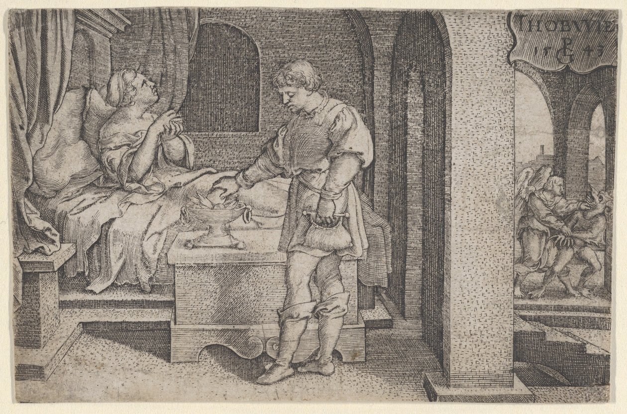 Tobiolus Brengt een Verzoenend Offer, uit Het Verhaal van Tobias, 1543 door Georg Pencz