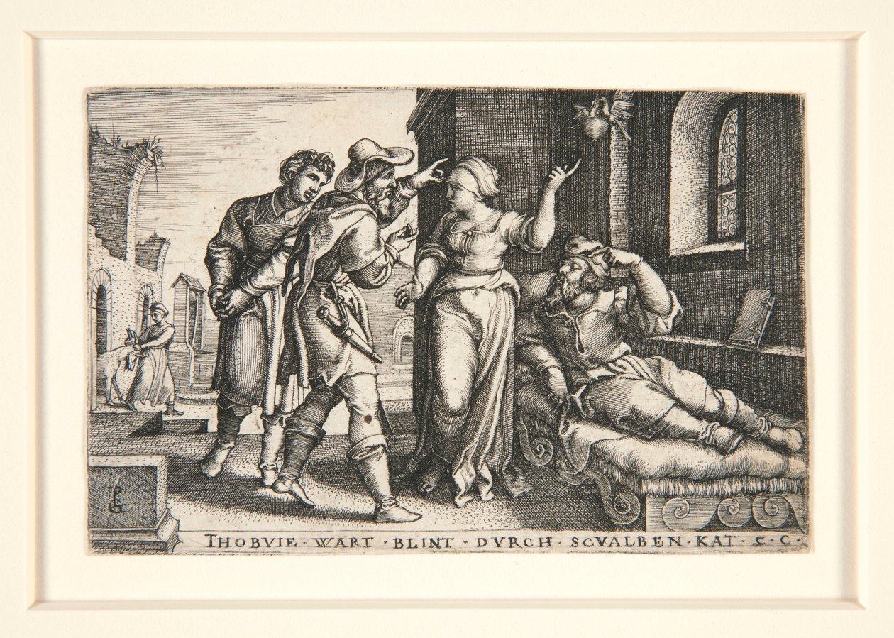 Tobit verblind, pl. 3 uit de serie Het verhaal van Tobit door Georg Pencz