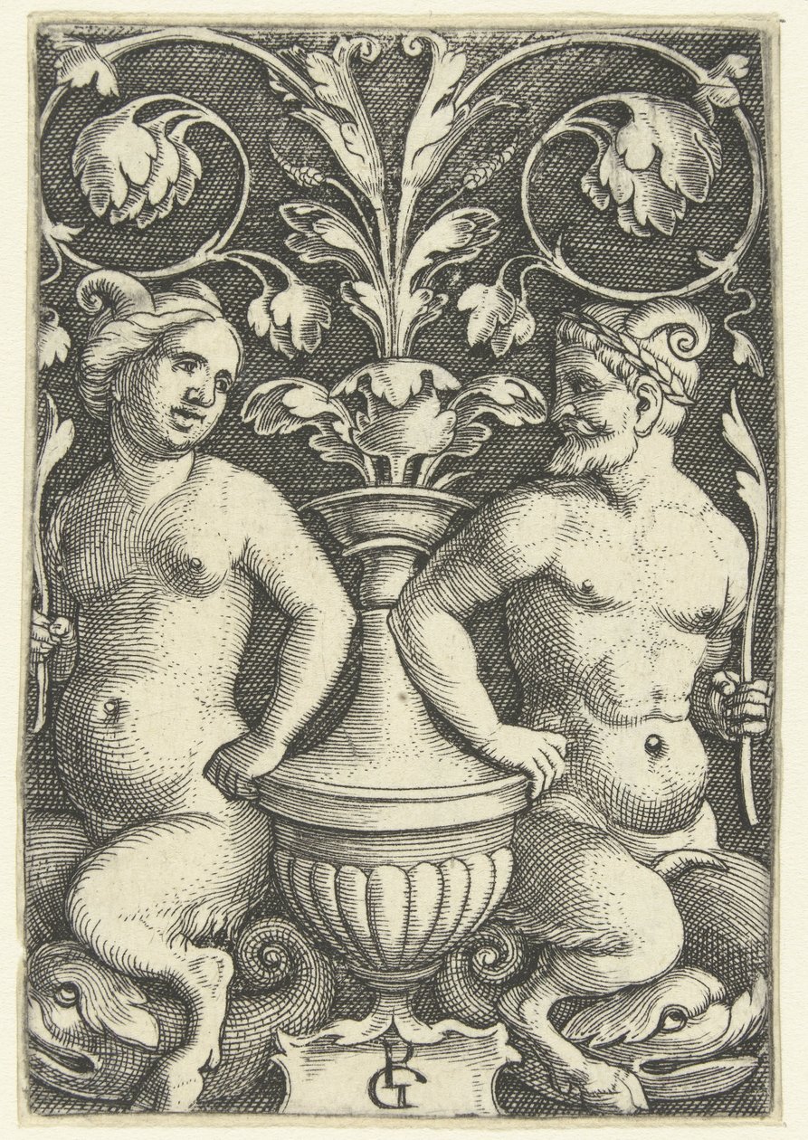 Vrouwelijke en mannelijke sater door Georg Pencz