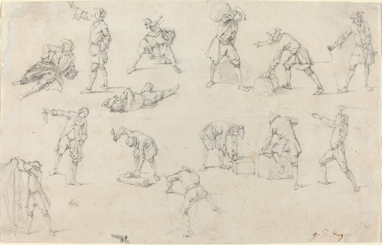 Studies van soldaten in het kamp door Georg Philipp Rugendas