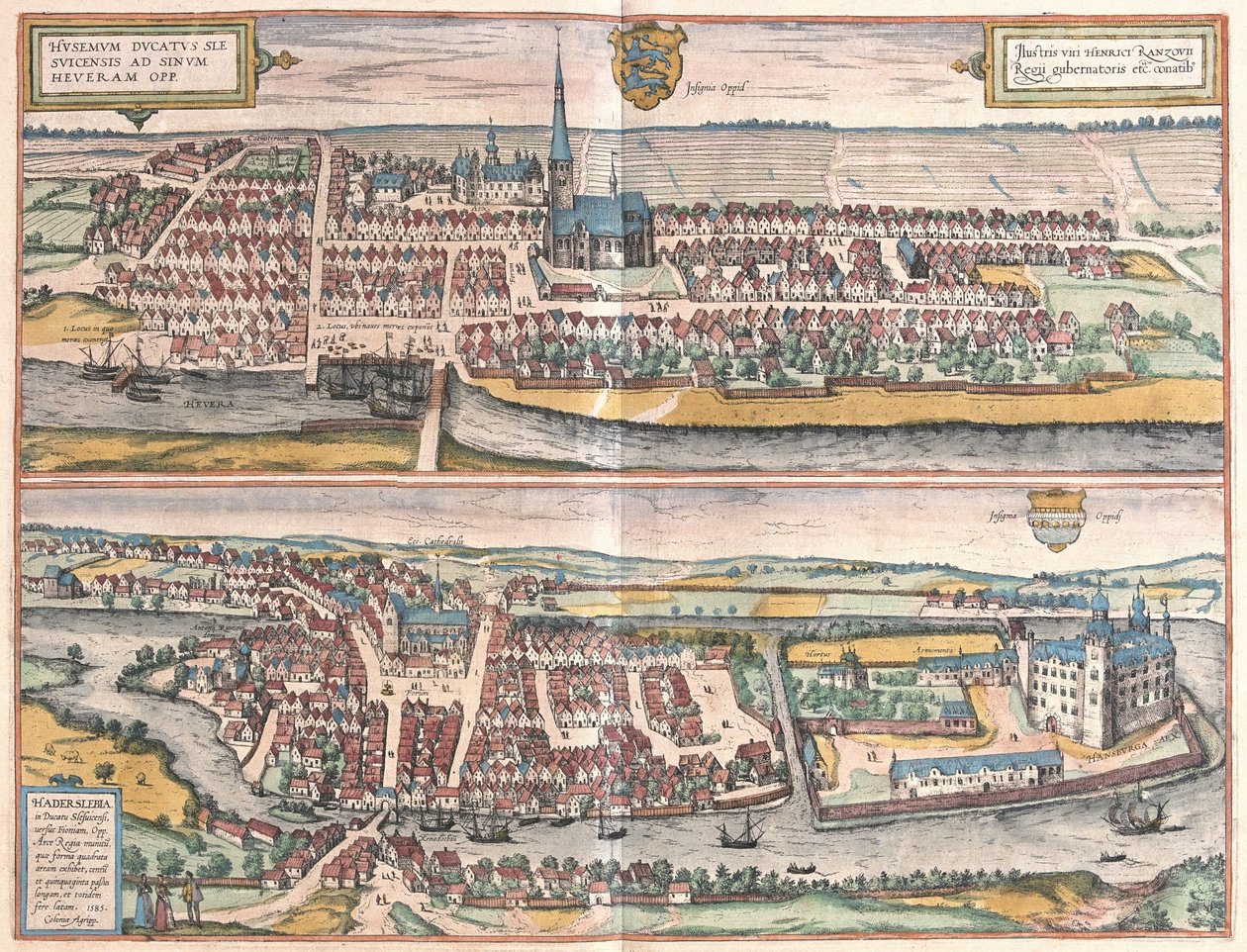 Husum, Duitsland, illustratie uit Civitates Orbis Terrarum door Georg Braun und Franz Hogenberg