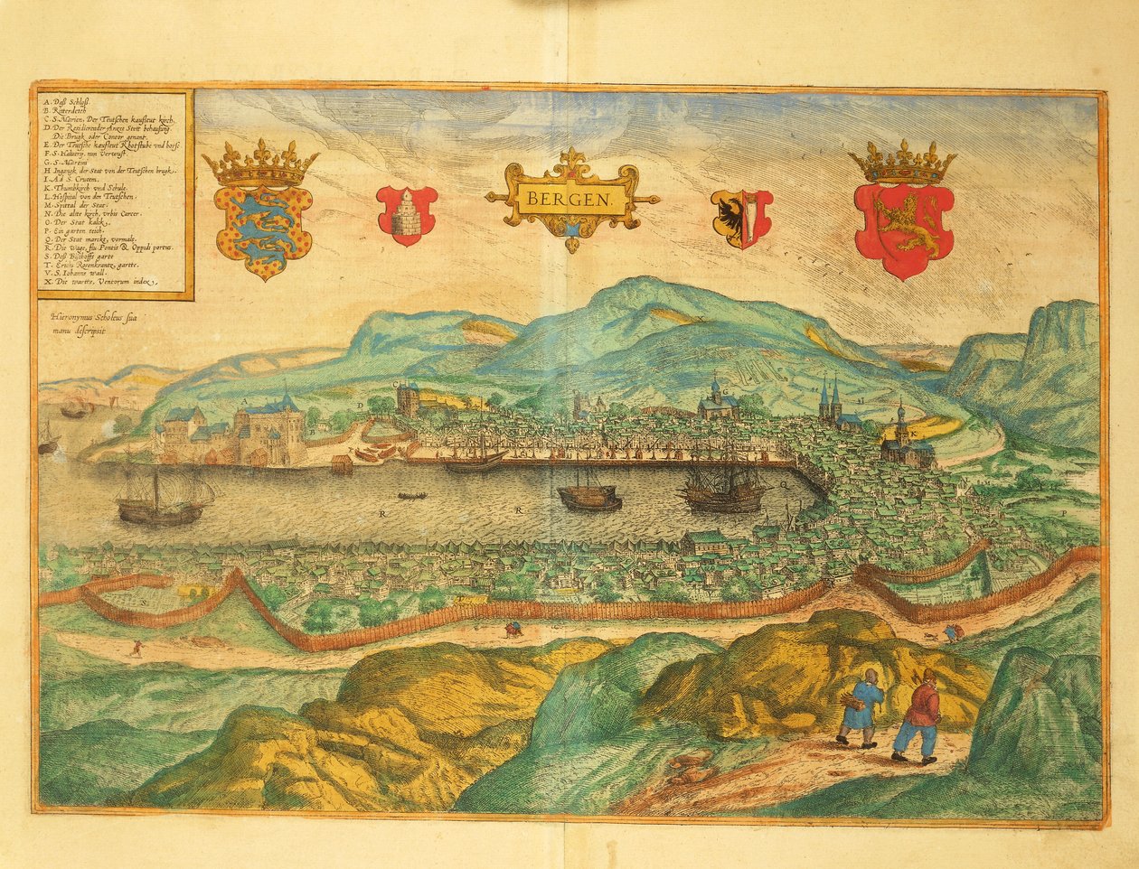 Bergen uit Civitates Orbis Terrarum door Georg Braun door Georg Braun and Hogenberg Franz