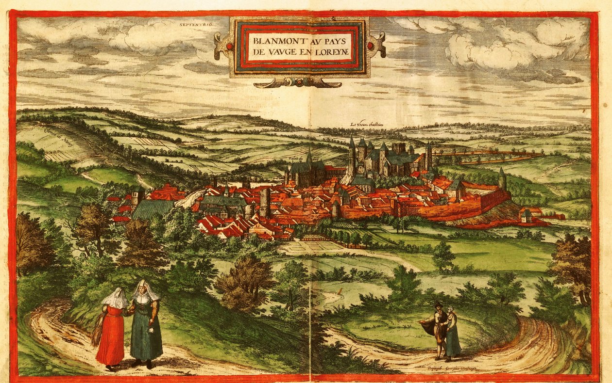 Blamont, plattelandsstad in Frankrijk door Georg and Hogenberg Franz (1535 90) Braun