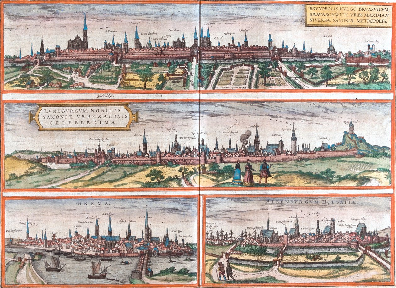 Braunschweig, Lüneburg, Bremen, Altenburg, Duitsland door Georg and Hogenberg Franz (1535 90) Braun