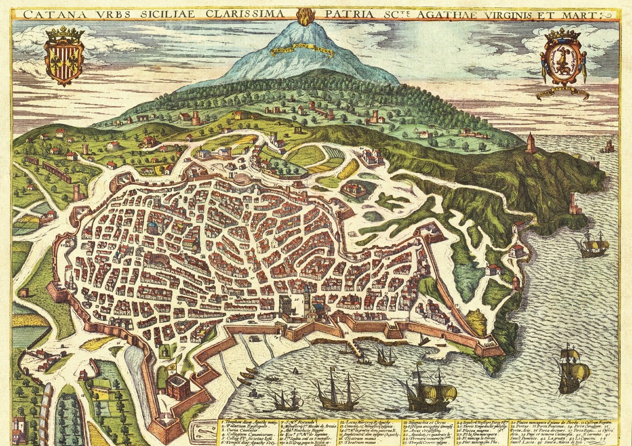 Catania, Sicilië, Italië door Georg and Hogenberg Franz (1535 90) Braun