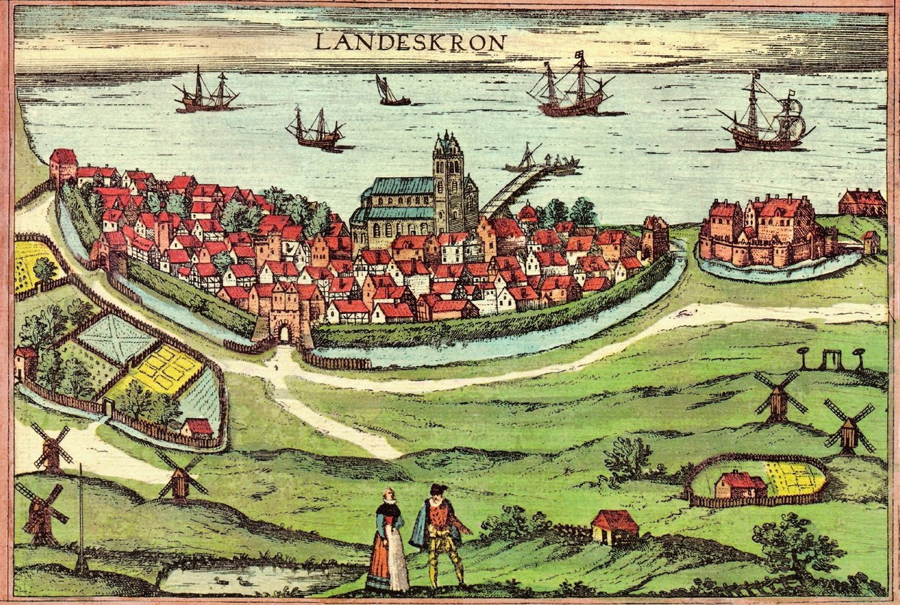 Stad Landskrona, een anti-Hanzestad, Denemarken door Georg and Hogenberg Franz (1535 90) Braun