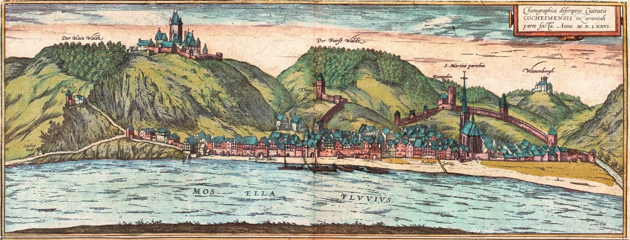 Cochem door Georg and Hogenberg Franz (1535-90) Braun