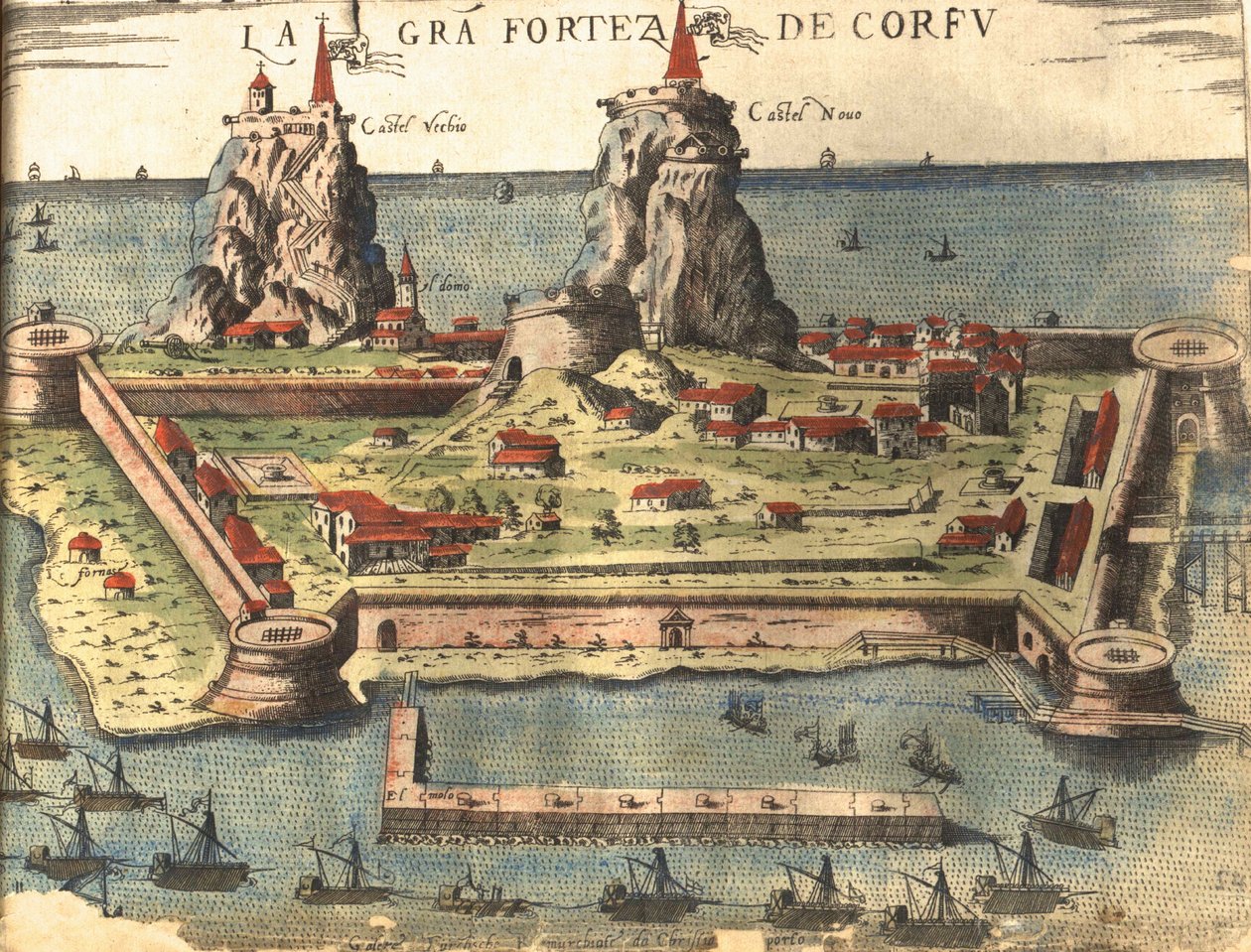 Corfu, Griekenland door Georg and Hogenberg Franz (1535 90) Braun