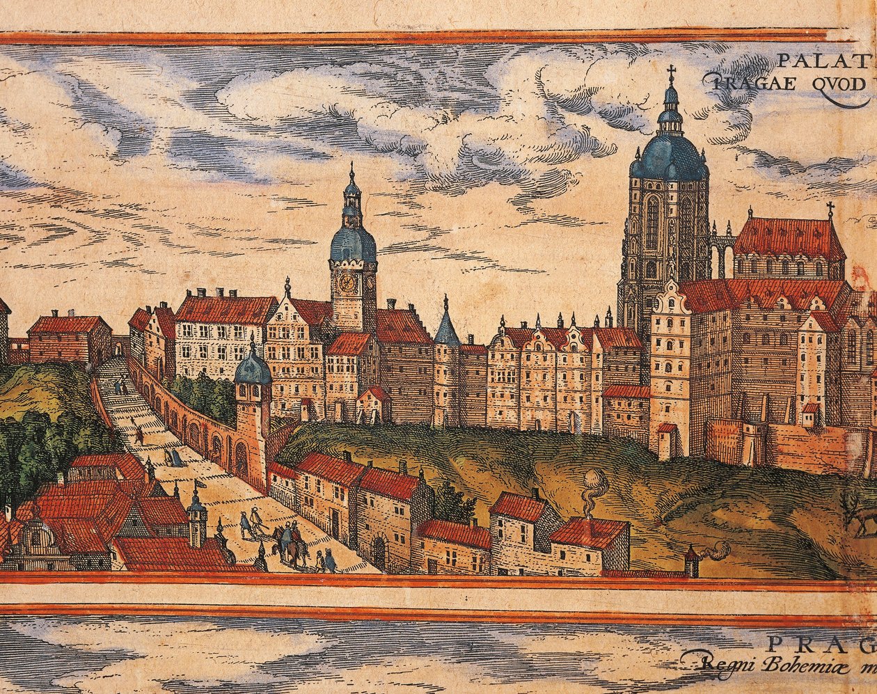Tsjechië, Praag, Uitzicht op de citadel door Georg Braun and Hogenberg Franz