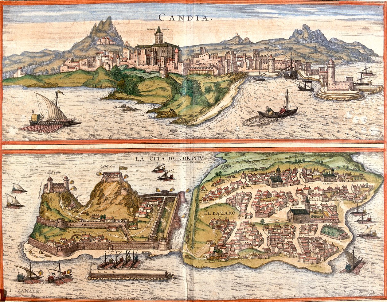 Heraklion, Corfu, Griekenland door Georg and Hogenberg Franz (1535 90) Braun