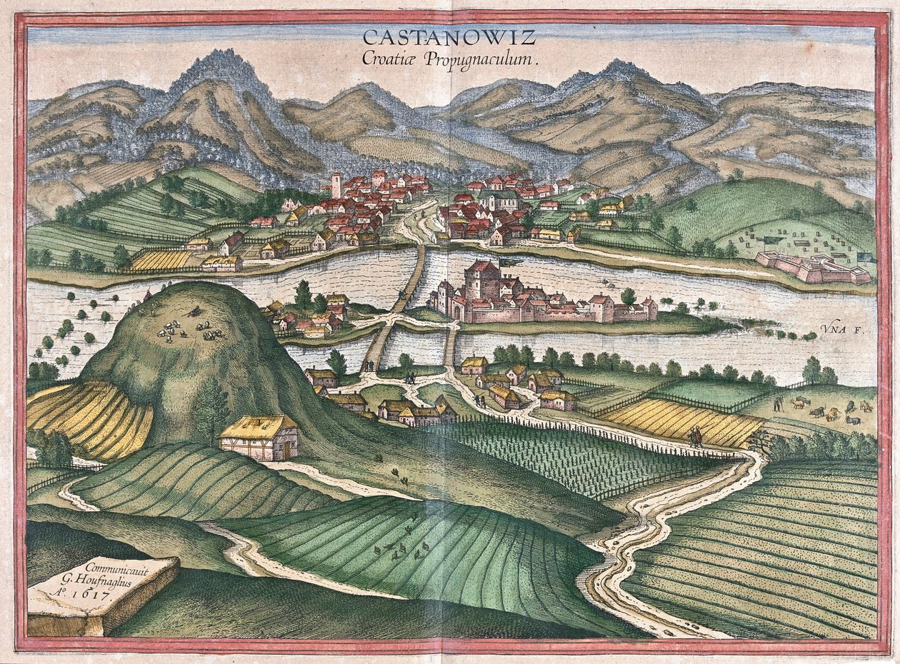 Kostajnica, Kroatië (gravure) door Georg Braun and Hogenberg Franz