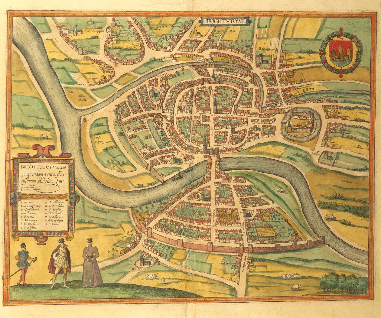 Kaart van Bristol uit Civitates Orbis Terrarum door Georg Braun and Hogenberg Franz