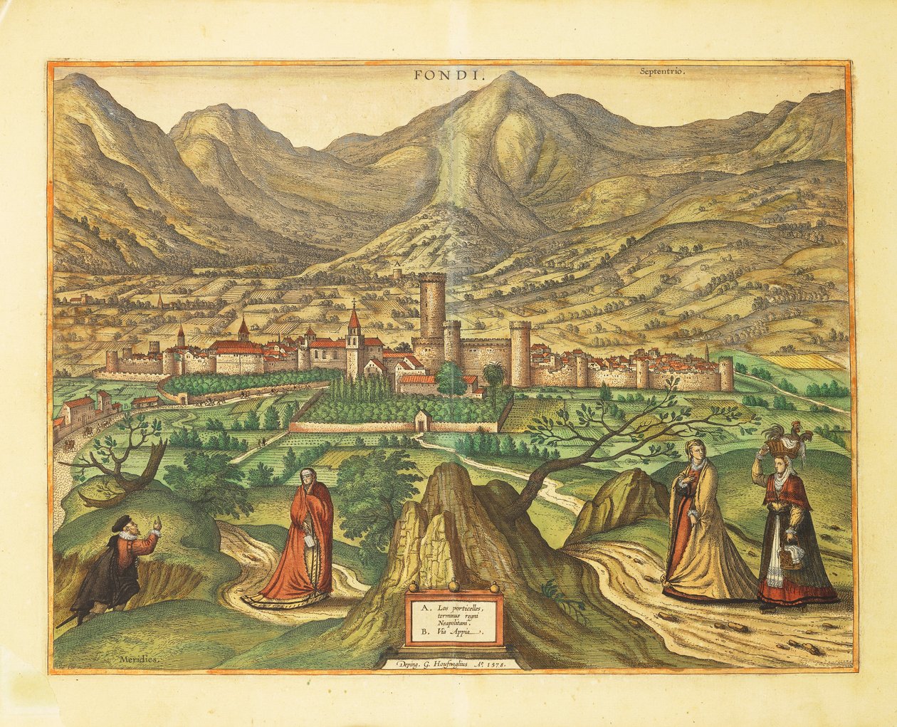 Kaart van Fondi, regio Lazio uit Civitates Orbis Terrarum door Georg Braun and Hogenberg Franz