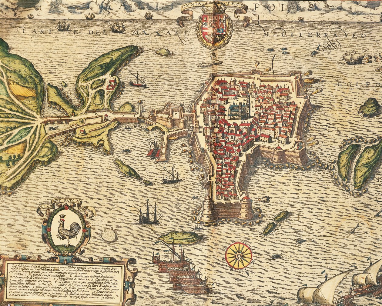 Kaart van Gallipoli uit Civitates Orbis Terrarum door Georg Braun and Hogenberg Franz