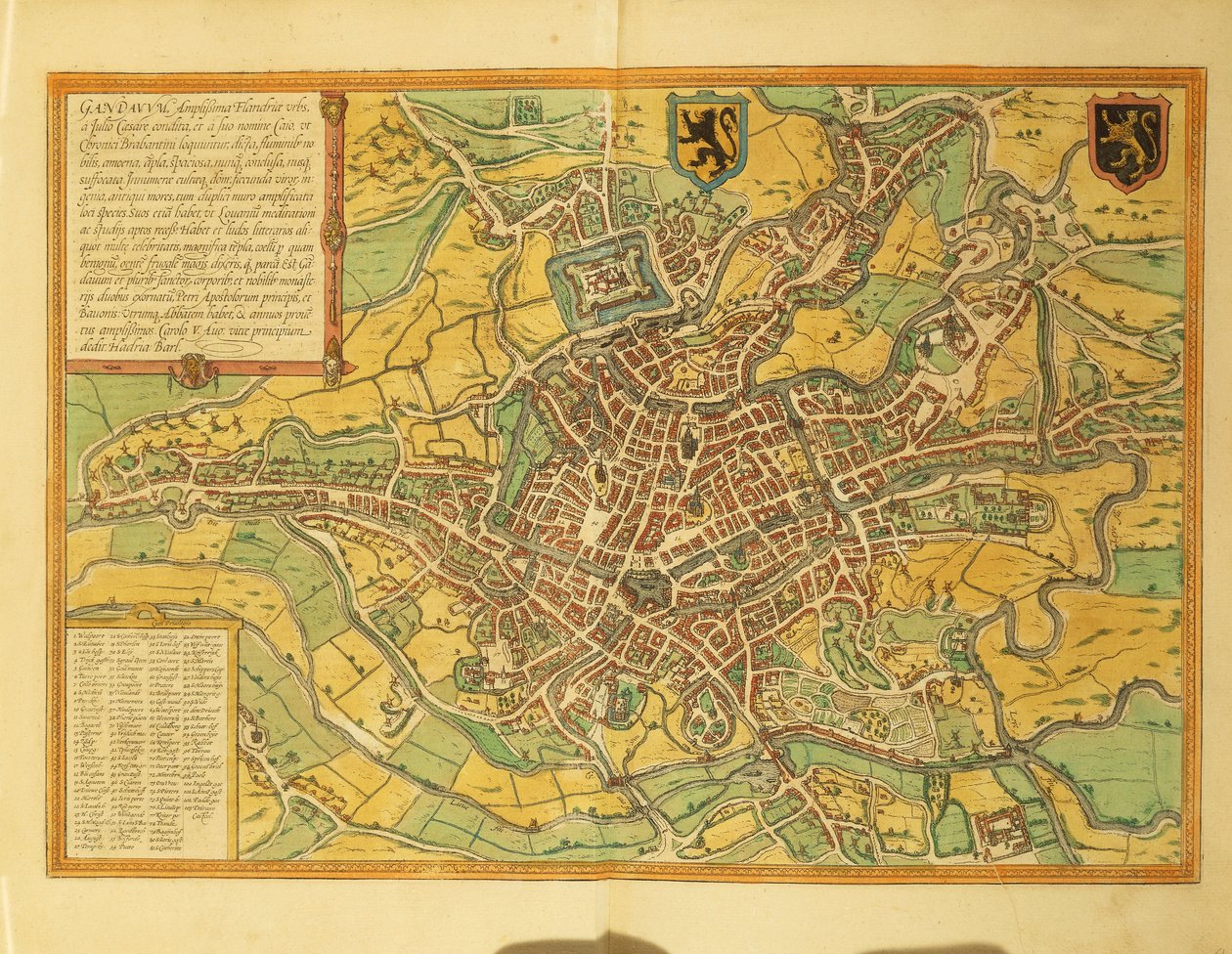 Kaart van Gent, Gand uit Civitates Orbis Terrarum door Georg Braun and Hogenberg Franz