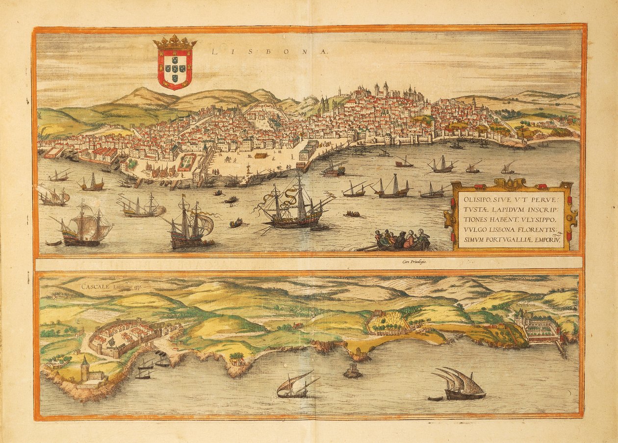 Kaart van Lissabon en Cascais uit Civitates Orbis Terrarum door Georg Braun door Georg Braun and Hogenberg Franz