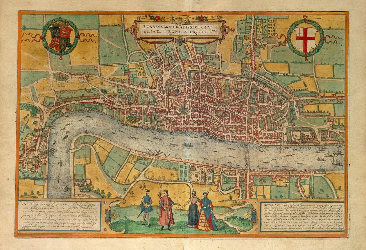 Kaart van Londen uit Civitates Orbis Terrarum door Georg Braun and Hogenberg Franz