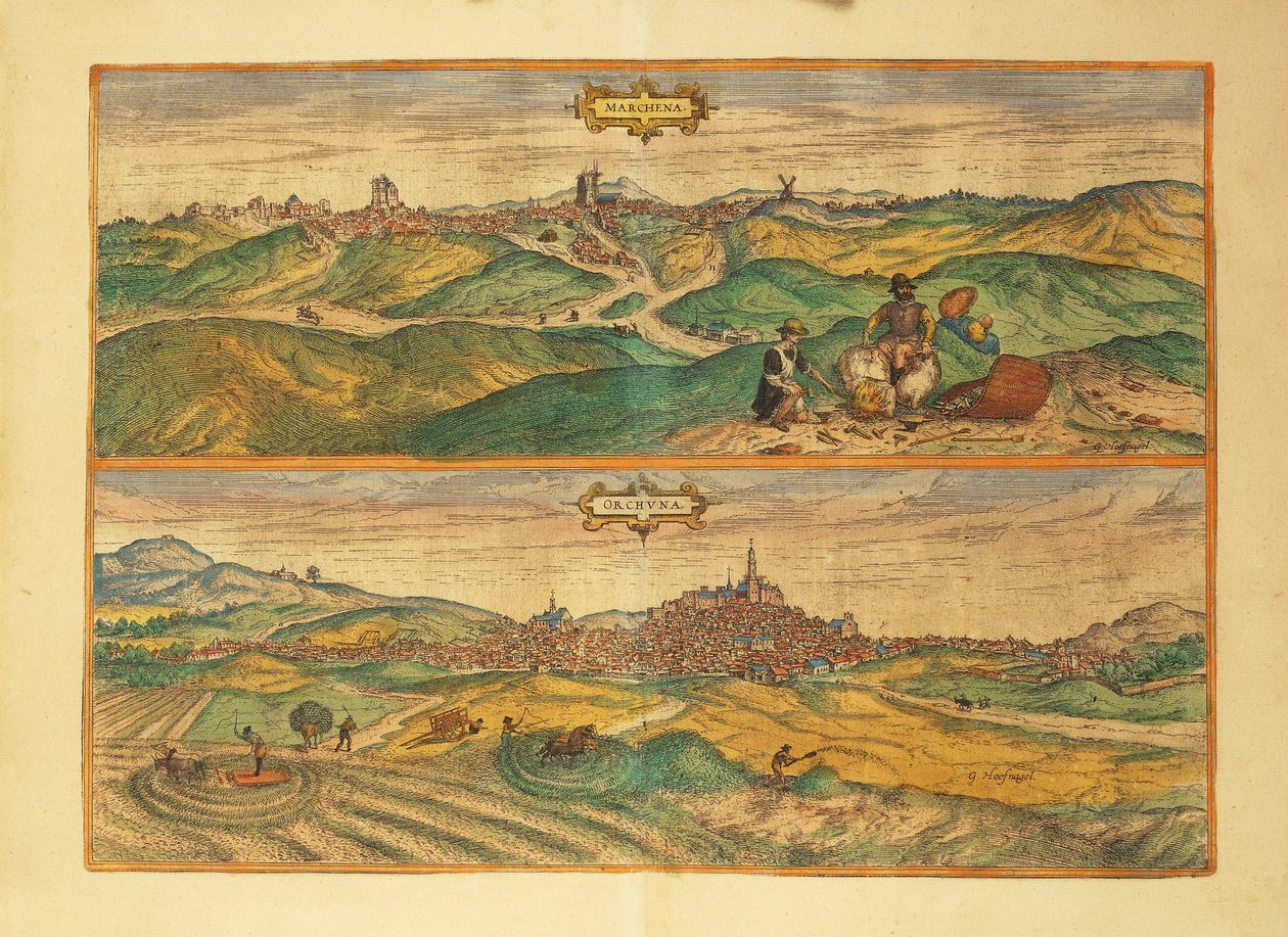Kaart van Marchena en Osuna uit Civitates Orbis Terrarum door Georg Braun and Hogenberg Franz