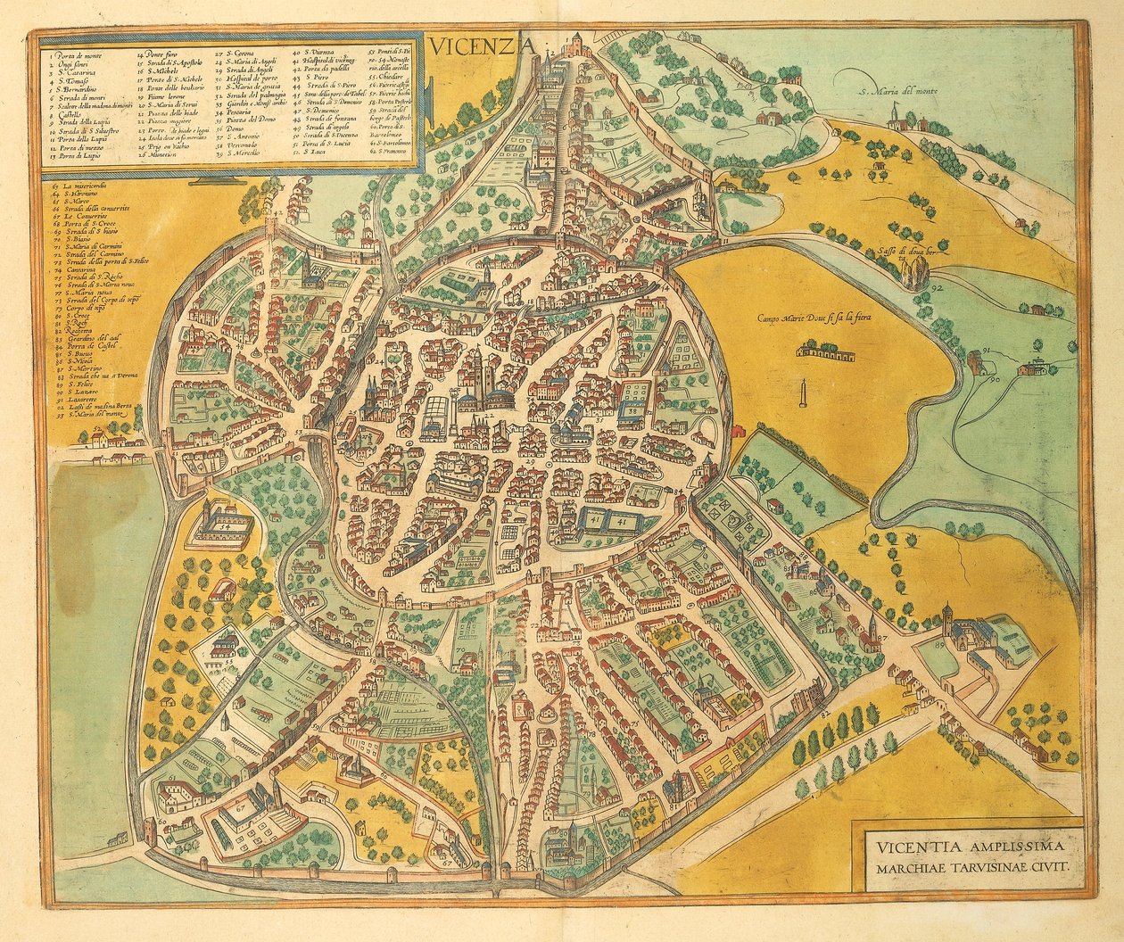 Kaart van Vicenza uit Civitates Orbis Terrarum door Georg Braun door Georg Braun and Hogenberg Franz