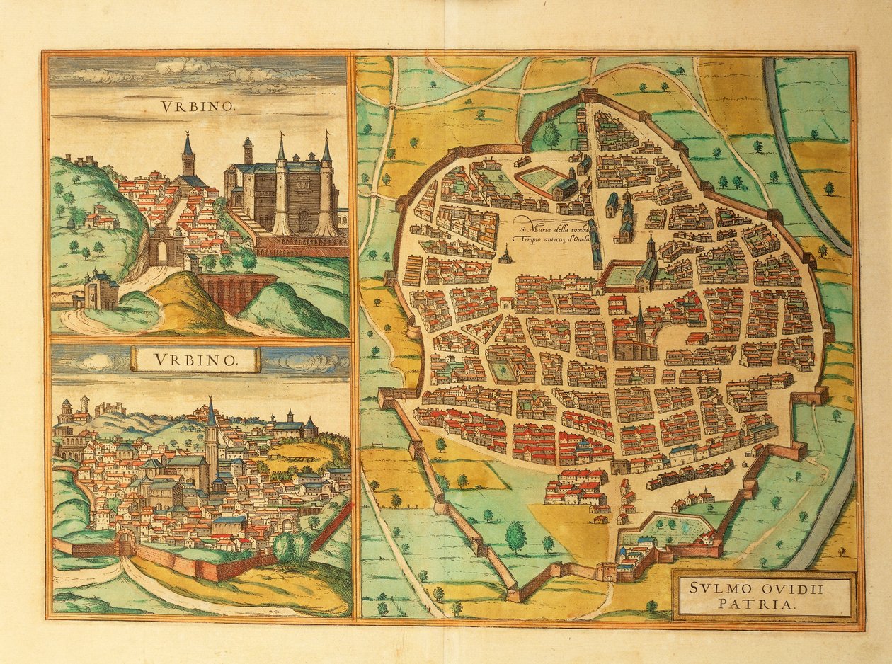 Kaarten van Urbino en Sulmona, Abruzzen en Marken regio