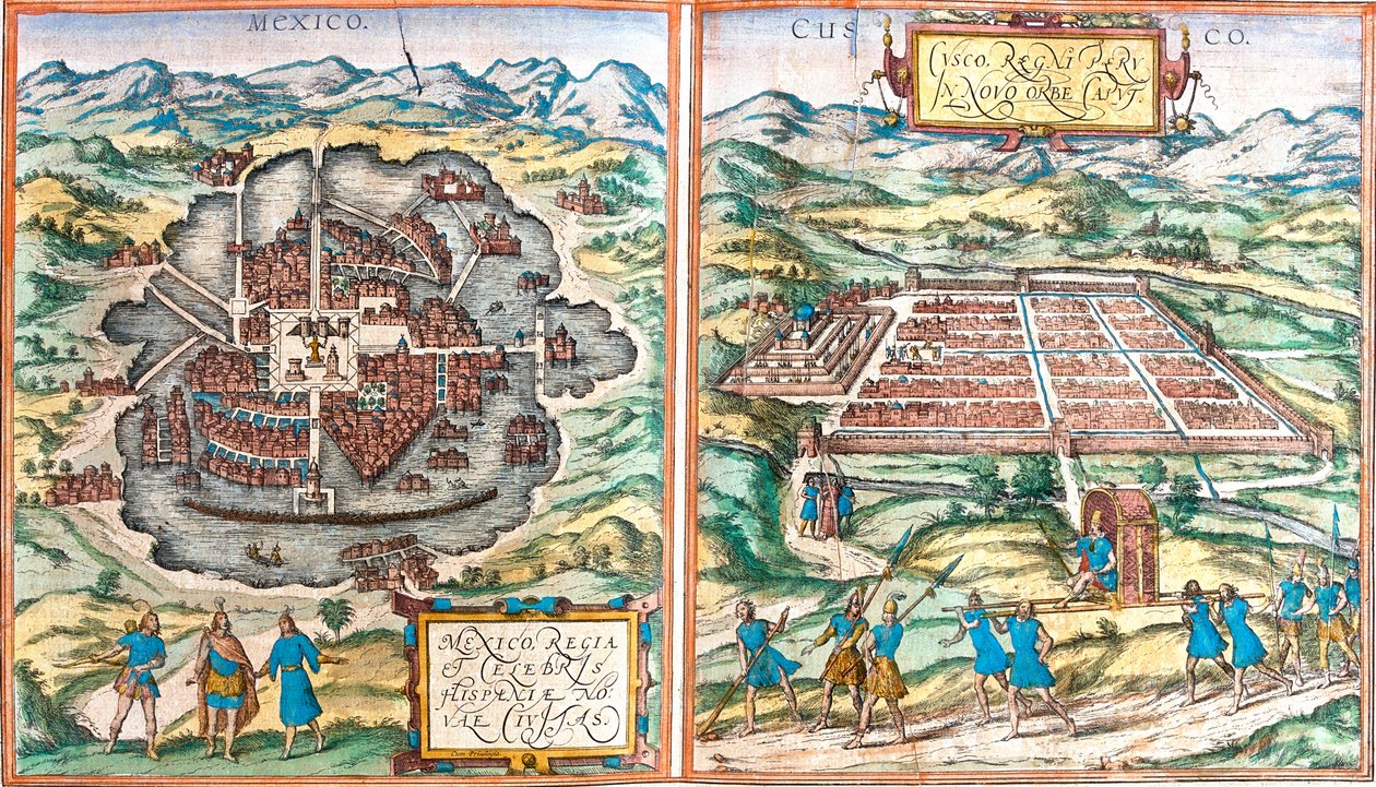Mexico-Stad, Cusco, Mexico door Georg and Hogenberg Franz (1535 90) Braun