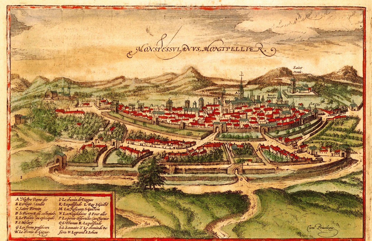 Montpellier, Frankrijk door Georg and Hogenberg Franz (1535 90) Braun