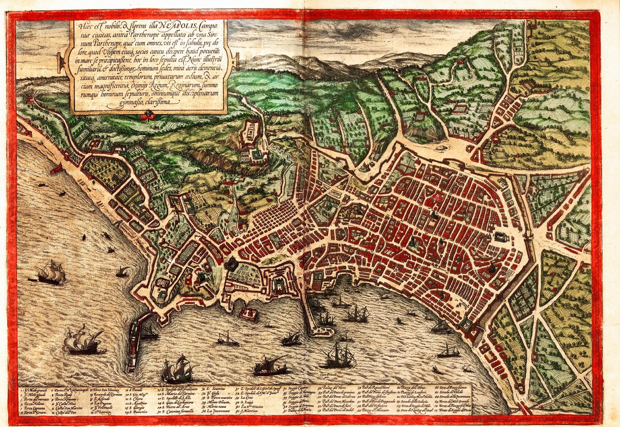 Napels, Napoli, Italië door Georg and Hogenberg Franz (1535 90) Braun