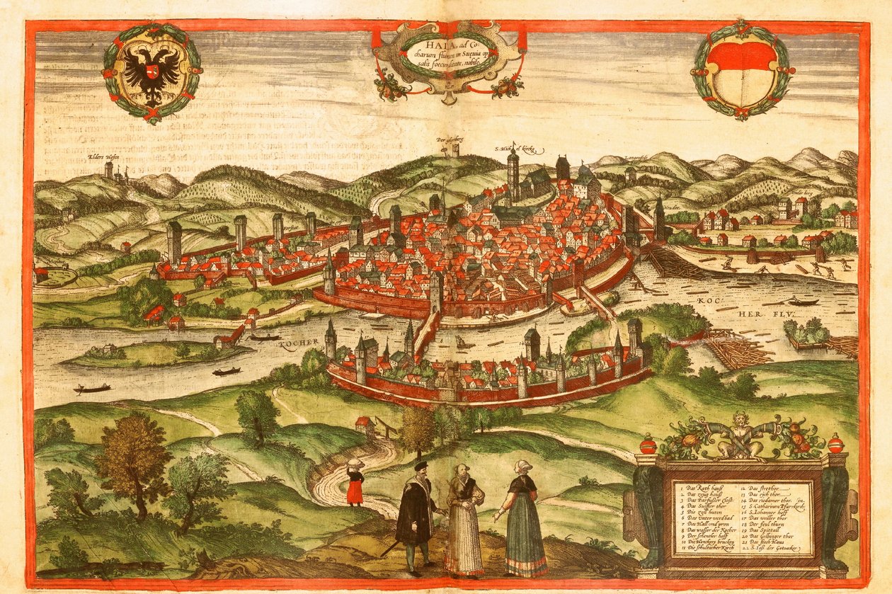 Swabischhall, Zwaben, Duitsland door Georg and Hogenberg Franz (1535 90) Braun