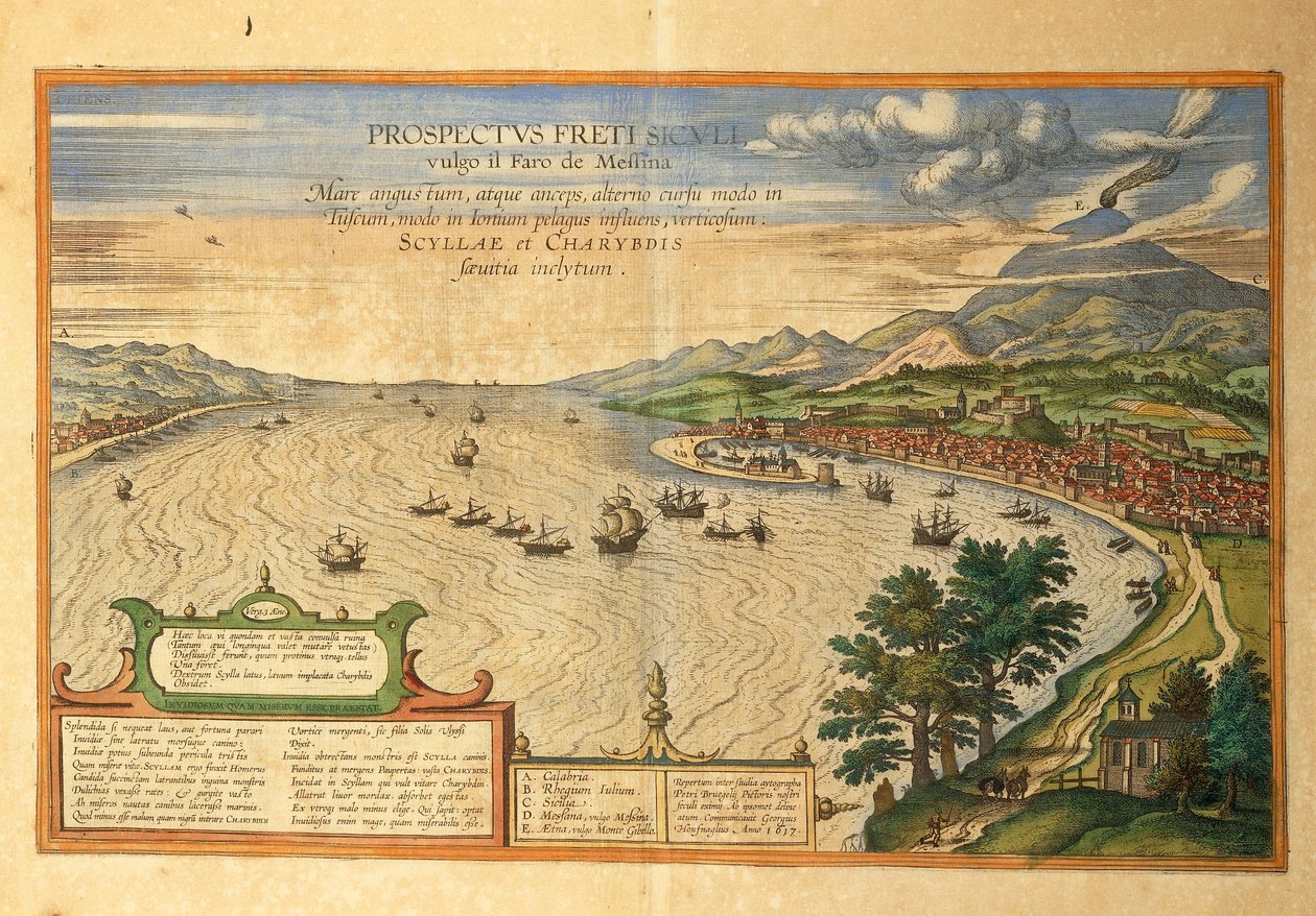 De Straat van Messina uit Civitates Orbis Terrarum door Georg Braun door Georg Braun and Hogenberg Franz