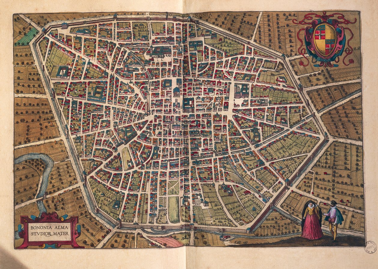 De stad Bologna, uit Civitates Orbis Terrarum door Georg Braun and Hogenberg Franz