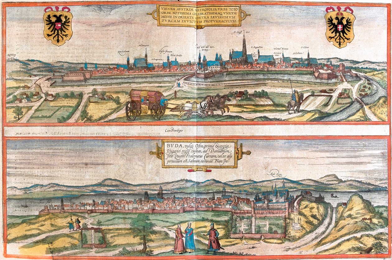 Wenen, Boedapest, Oostenrijk, Hongarije door Georg and Hogenberg Franz (1535 90) Braun