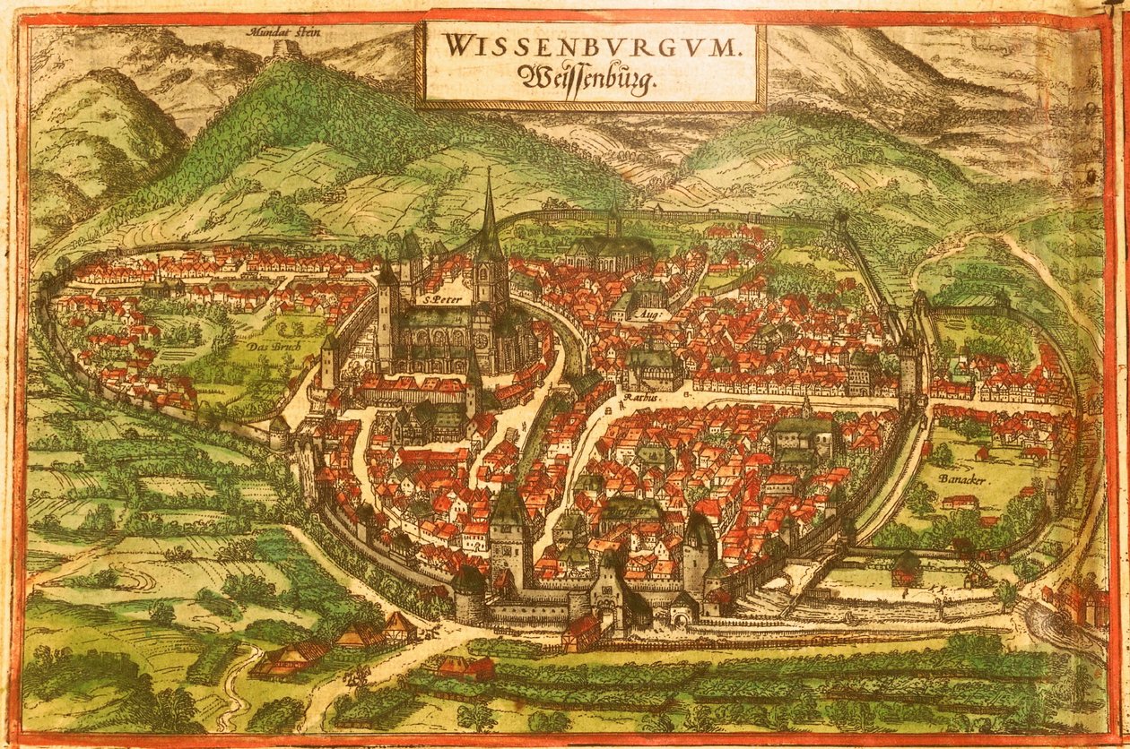 Wissembourg, Witte kasteel, Elzas door Georg and Hogenberg Franz (1535 90) Braun