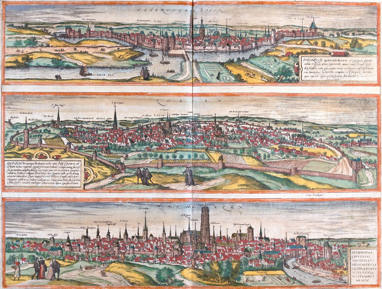 s-Hertogenbosch, Leuven, Machelen, Netherlands, Belgium door Georg and Hogenberg Franz (1535 90) Braun