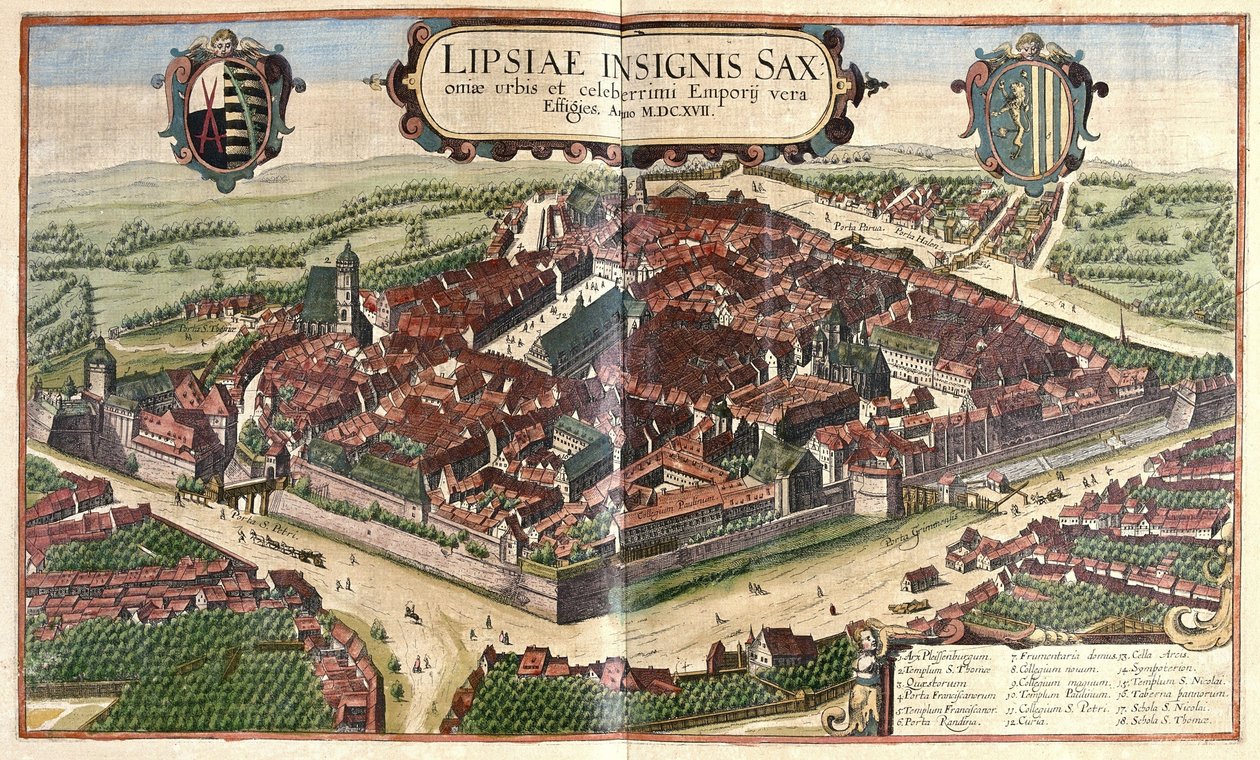 Leipzig, Saksen, Duitsland (gravure) door Georg Braun and Hogenberg Franz
