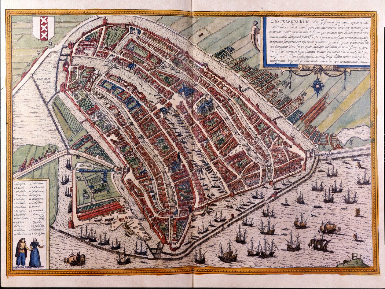 Kaart van Amsterdam. Atlas van Braun en Hogenberg. Amsterdam 1588 door Georg Braun and Hogenberg Franz